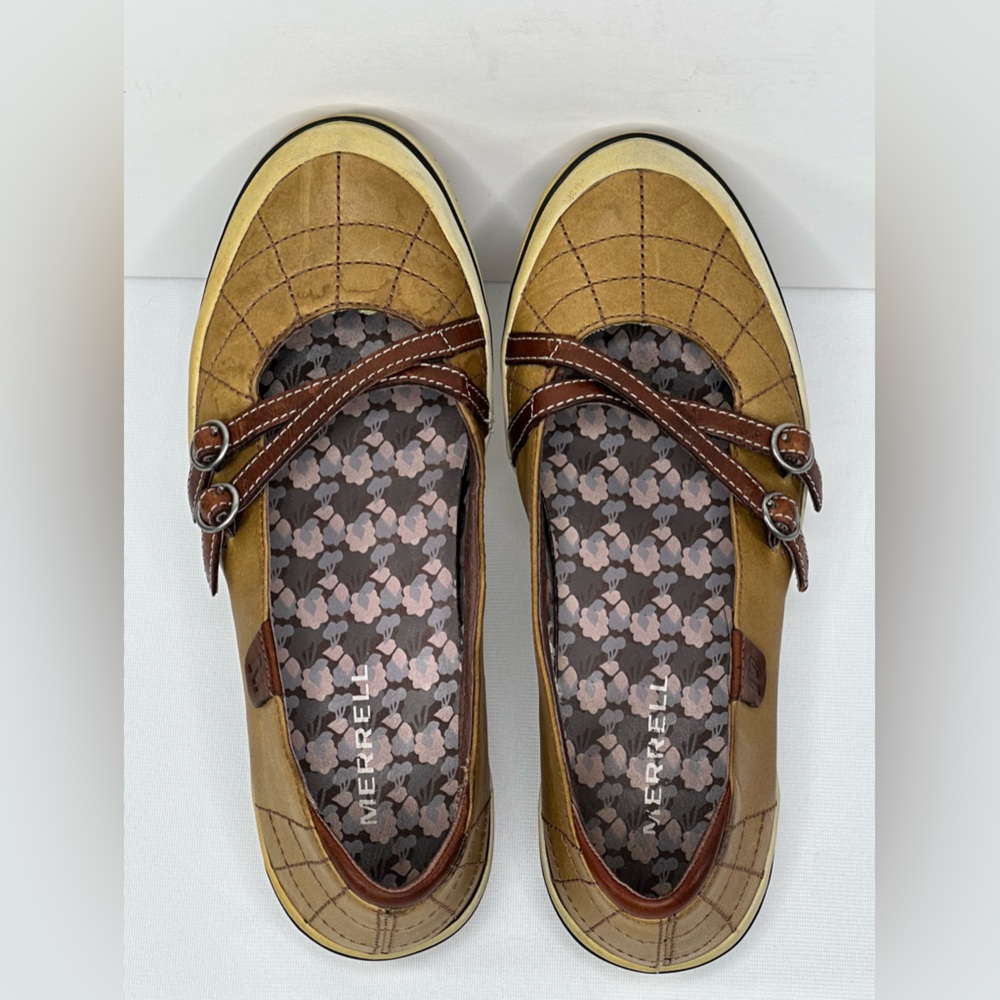 Merrell Zodiac Golden Taupe Mary Jane   Slip-on Crossover Straps Sz 8.5